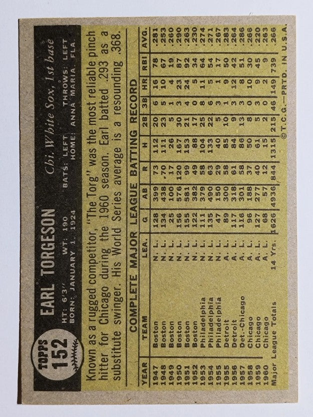1961 Topps #152 Earl Torgeson (EX)