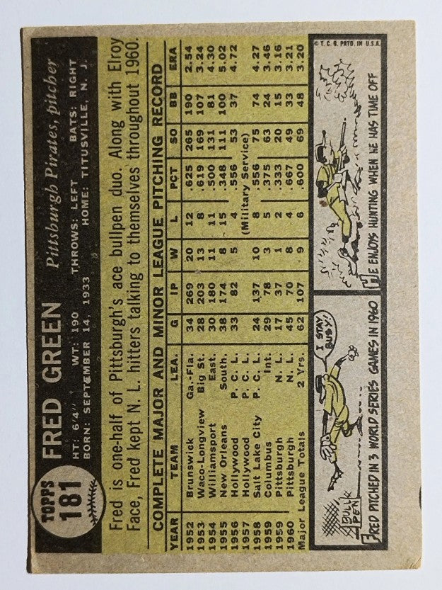 1961 Topps #181 Fred Green (VGEX)