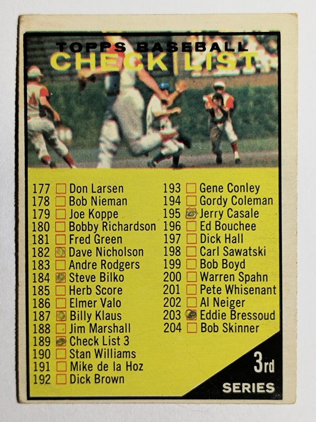 1961 Topps #189B Checklist 3/Copyright symbol adjacent to 264 (GOOD)