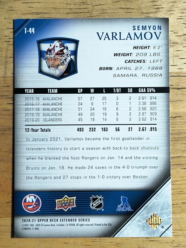 2020-21 Upper Deck '05-06 Upper Deck Tribute #T44 Semyon Varlamov