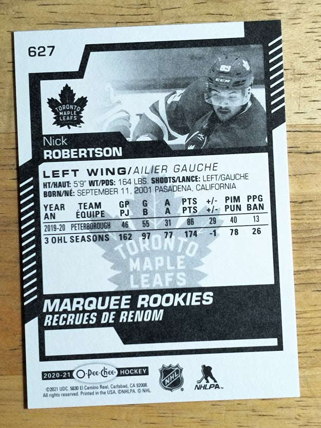 2020-21 O-Pee-Chee #627 Nick Robertson RC