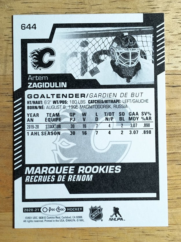 2020-21 O-Pee-Chee #644 Artem Zagidulin RC