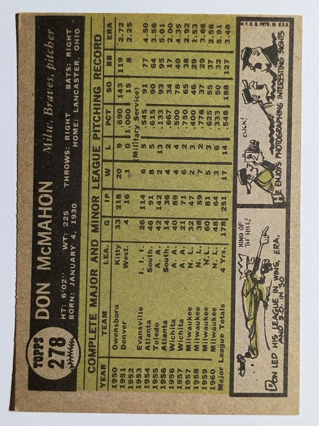 1961 Topps #278 Don McMahon (EXMT)