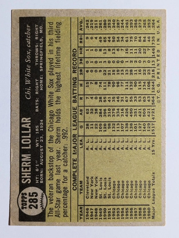 1961 Topps #285 Sherm Lollar (EX)