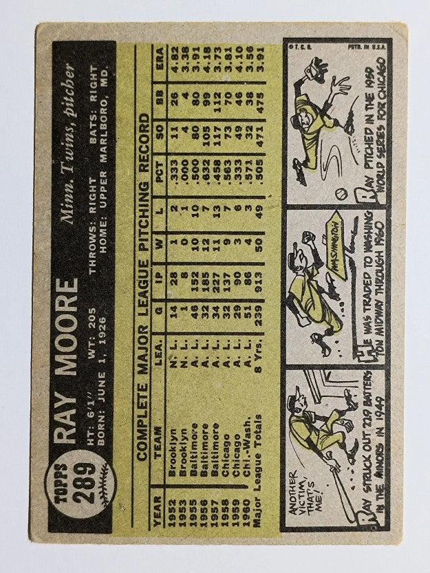 1961 Topps #289 Ray Moore (VGEX)