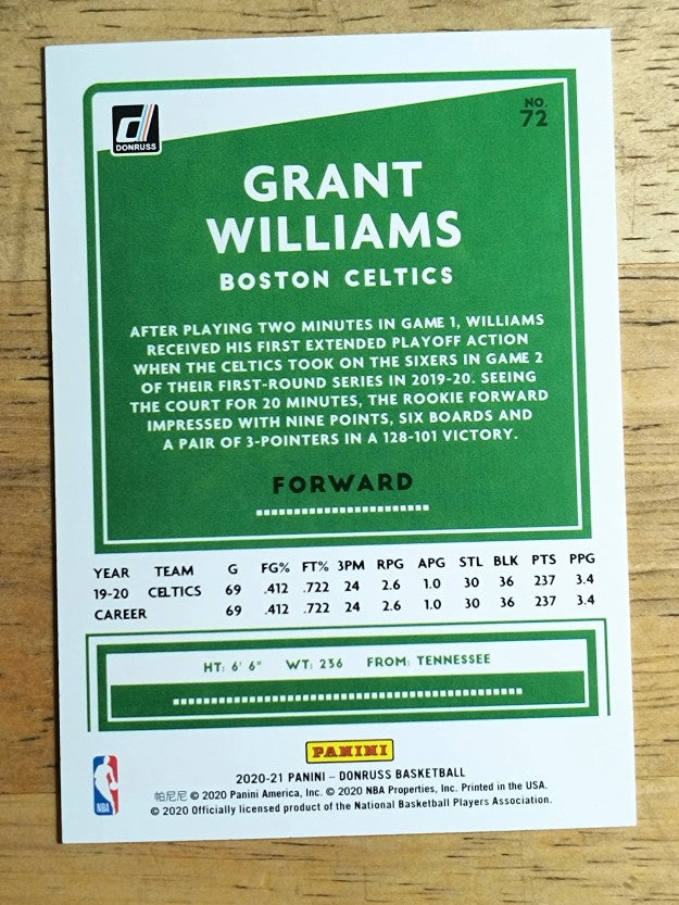2020-21 Donruss #72 Grant Williams