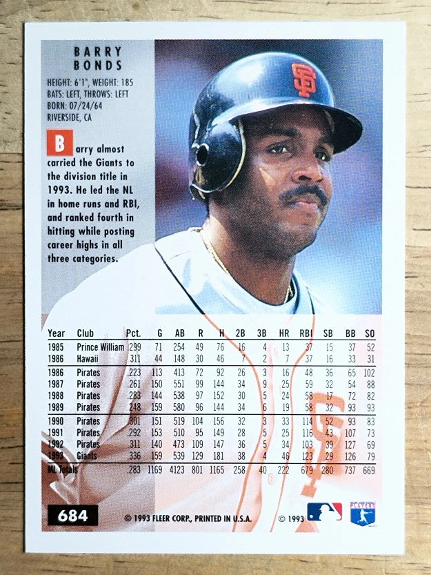 1994 Fleer #684 Barry Bonds