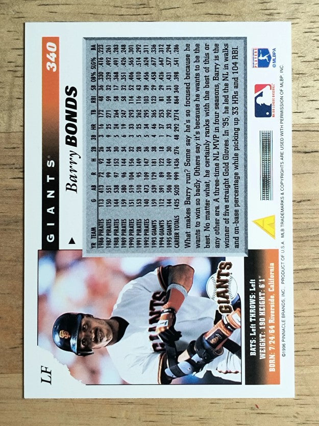 1996 Score #340 Barry Bonds