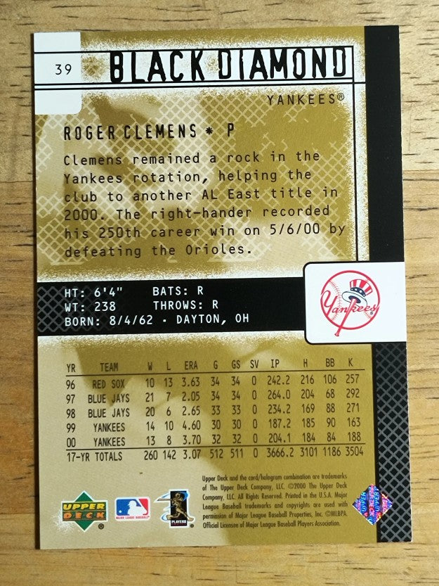 2000 Black Diamond Rookie Edition #39 Roger Clemens