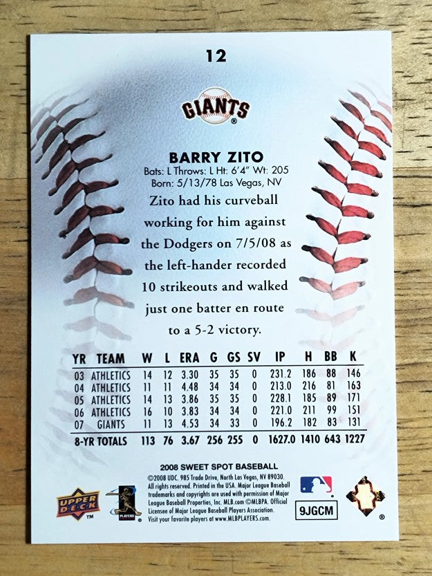 2008 Sweet Spot #12 Barry Zito