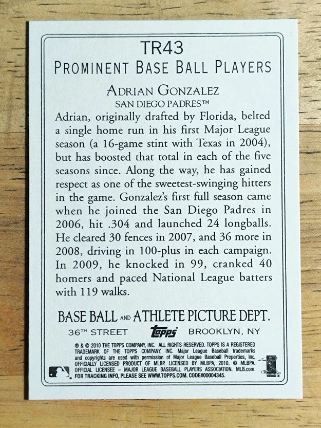 2010 Topps Turkey Red #TR43 Adrian Gonzalez