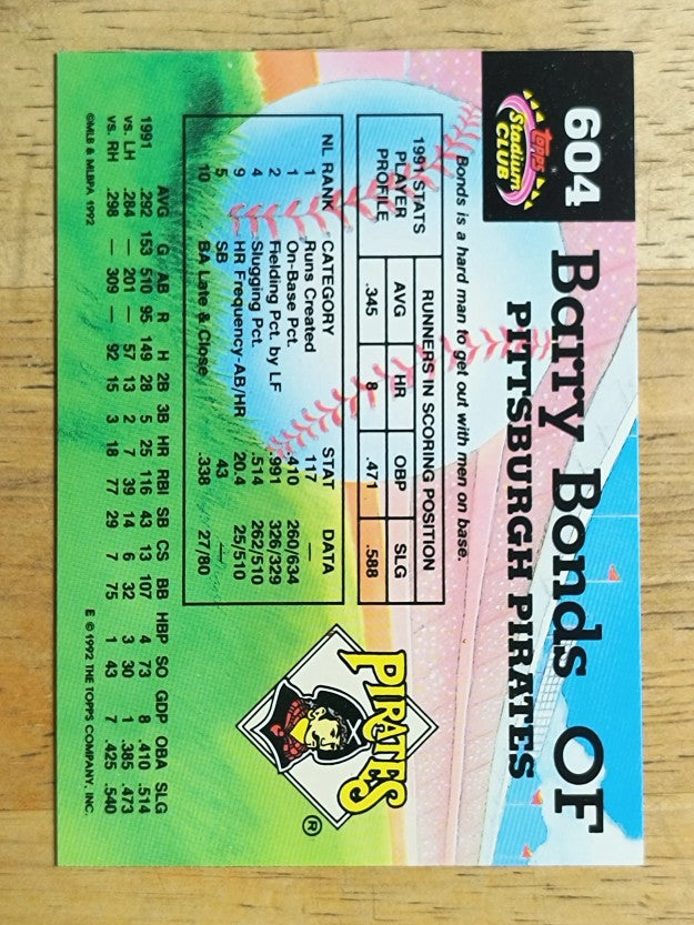 1992 Stadium Club #604 Barry Bonds MC