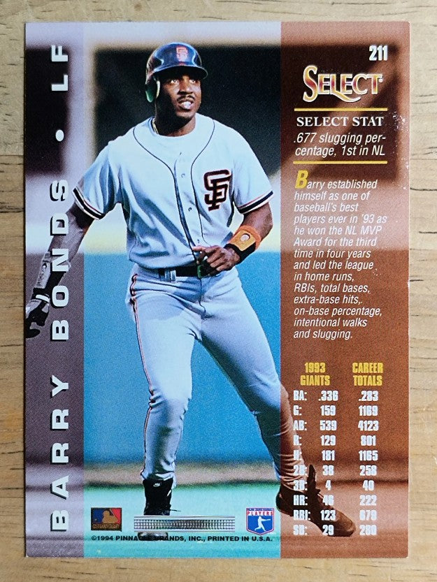 1994 Select #211 Barry Bonds