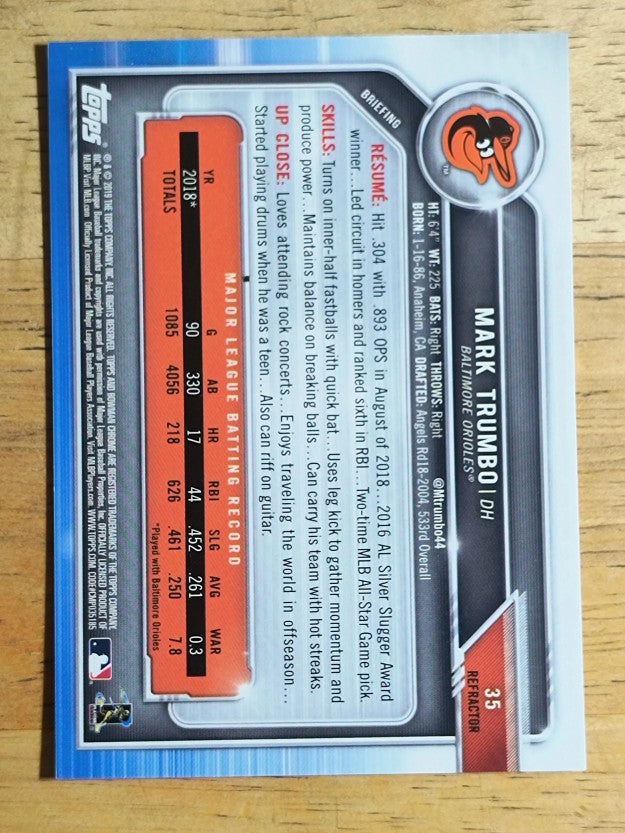 2019 Bowman Chrome Refractors #35 Mark Trumbo