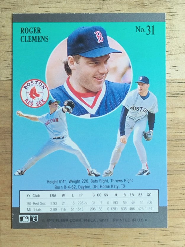 1991 Ultra #31 Roger Clemens