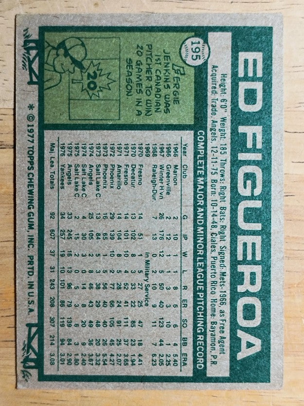 1977 Topps #195 Ed Figueroa (VG)