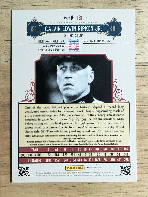 2012 Panini Cooperstown #131 Cal Ripken Jr.