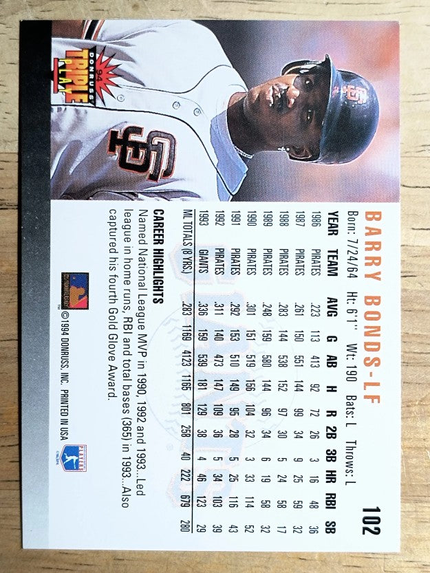 1994 Triple Play #102 Barry Bonds