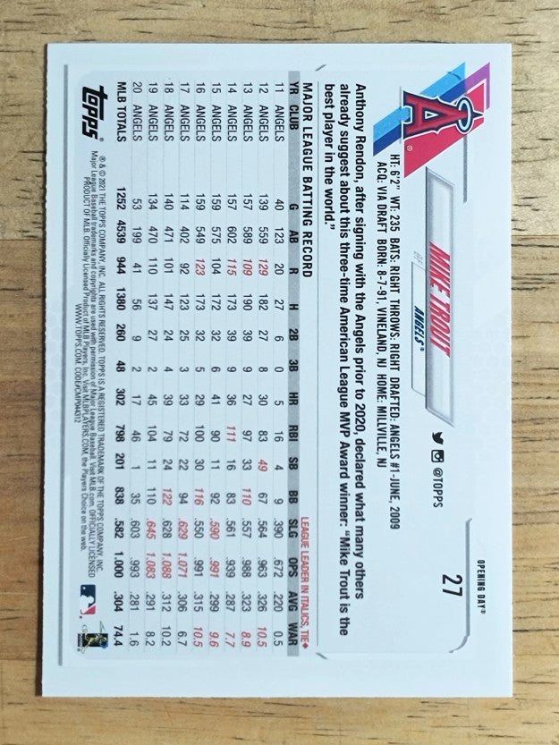 2021 Topps Opening Day #27 Mike Trout