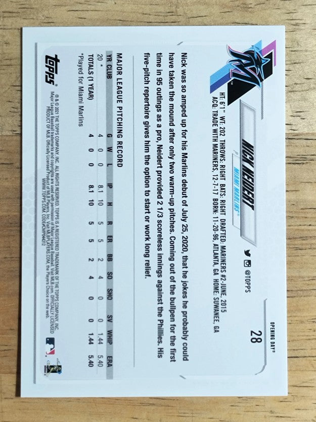 2021 Topps Opening Day #28 Nick Neidert RC