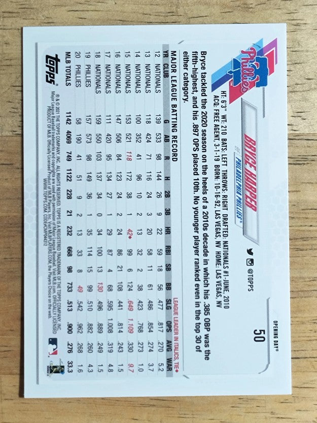 2021 Topps Opening Day #50 Bryce Harper