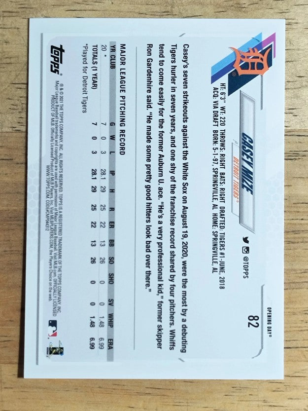 2021 Topps Opening Day #82 Casey Mize RC