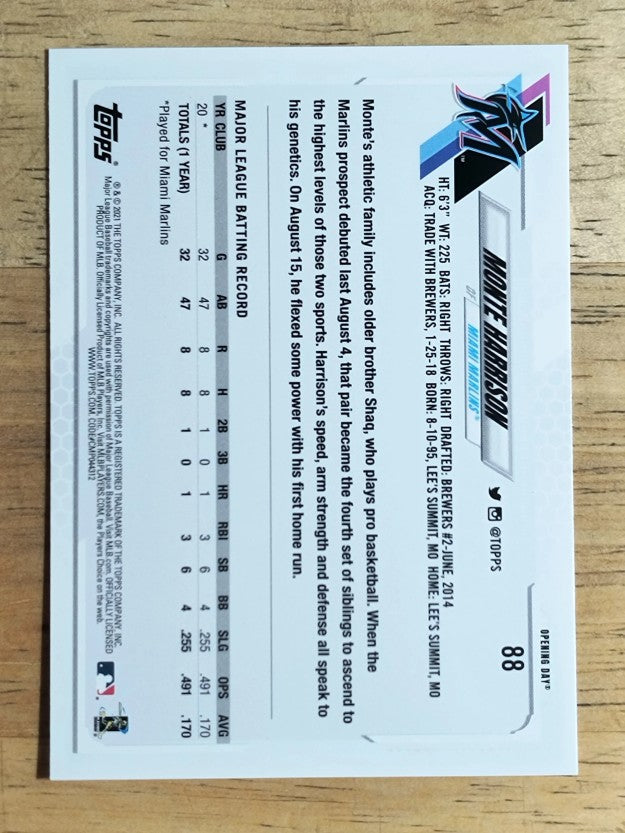 2021 Topps Opening Day #88 Monte Harrison RC