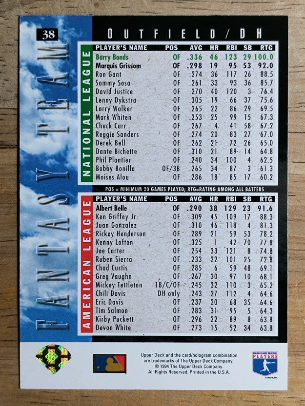 1994 Upper Deck #38 Barry Bonds FT