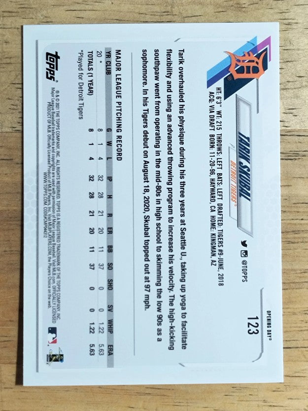 2021 Topps Opening Day #123 Tarik Skubal RC