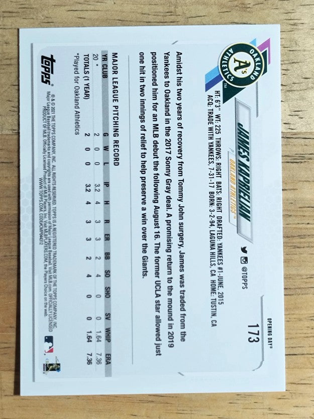 2021 Topps Opening Day #173 James Kaprielian RC