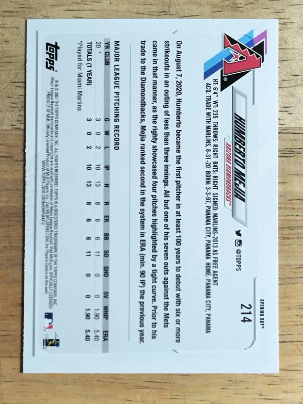 2021 Topps Opening Day #214 Humberto Mejia RC