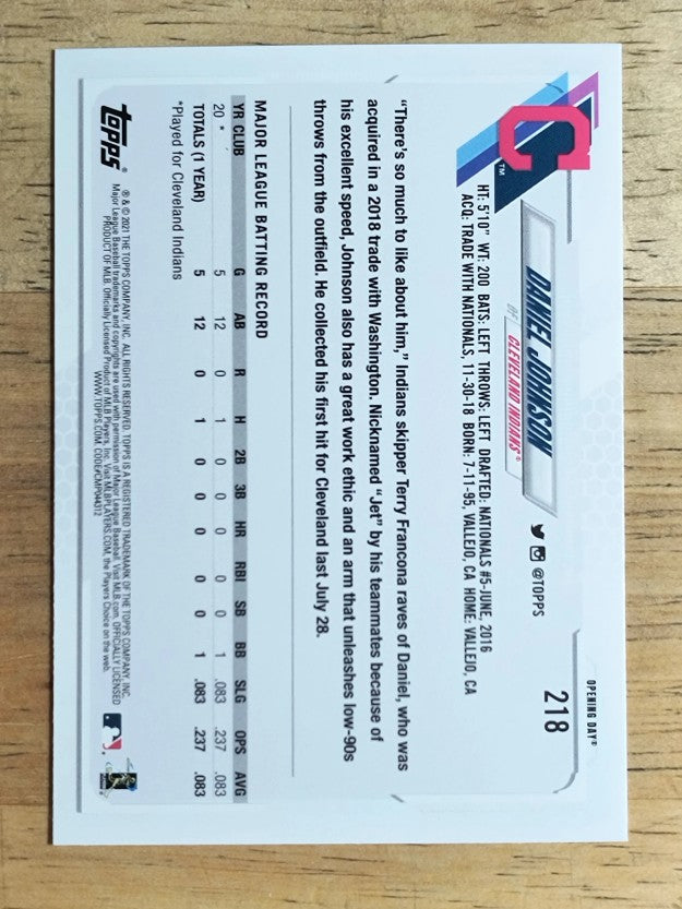 2021 Topps Opening Day #218 Daniel Johnson RC