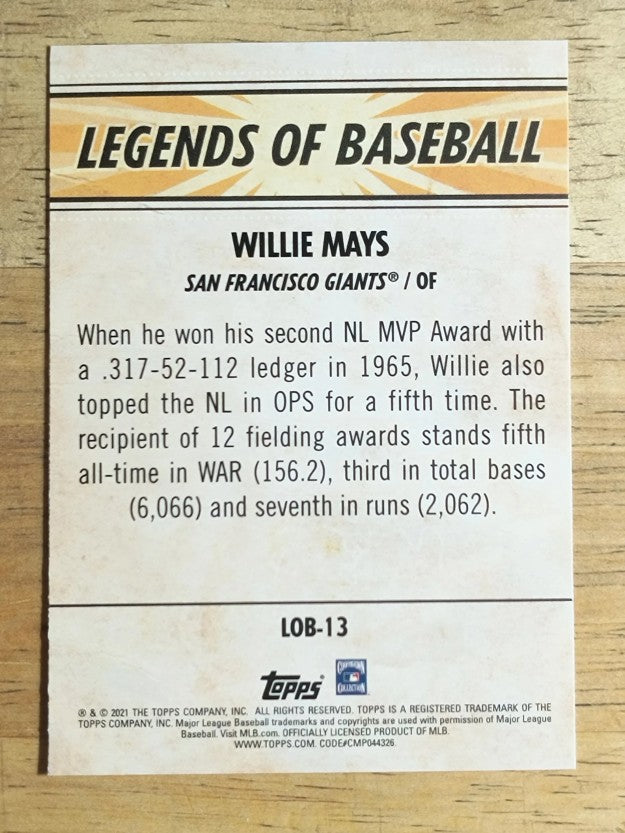 2021 Topps Opening Day Legends of Baseball #LOB13 Willie Mays