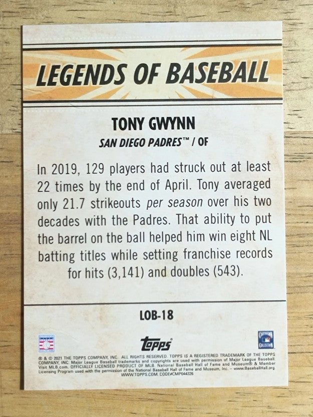 2021 Topps Opening Day Legends of Baseball #LOB18 Tony Gwynn