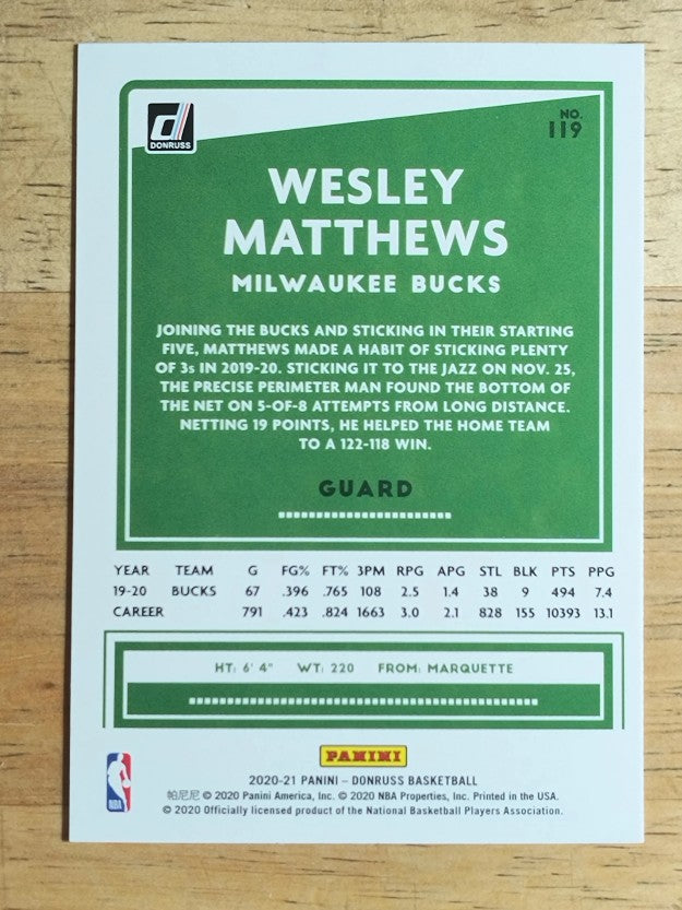 2020-21 Donruss #119 Wesley Matthews
