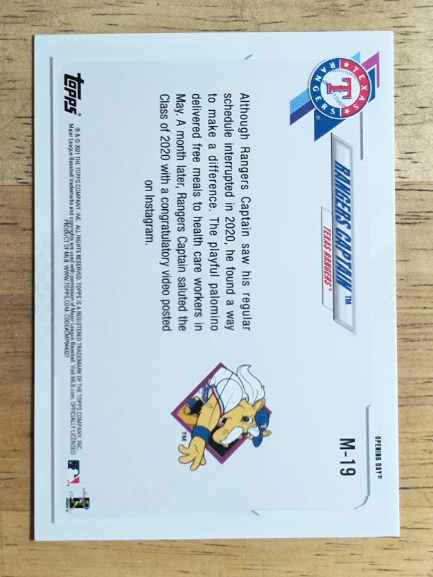 2021 Topps Opening Day Mascots #M19 Rangers Captain