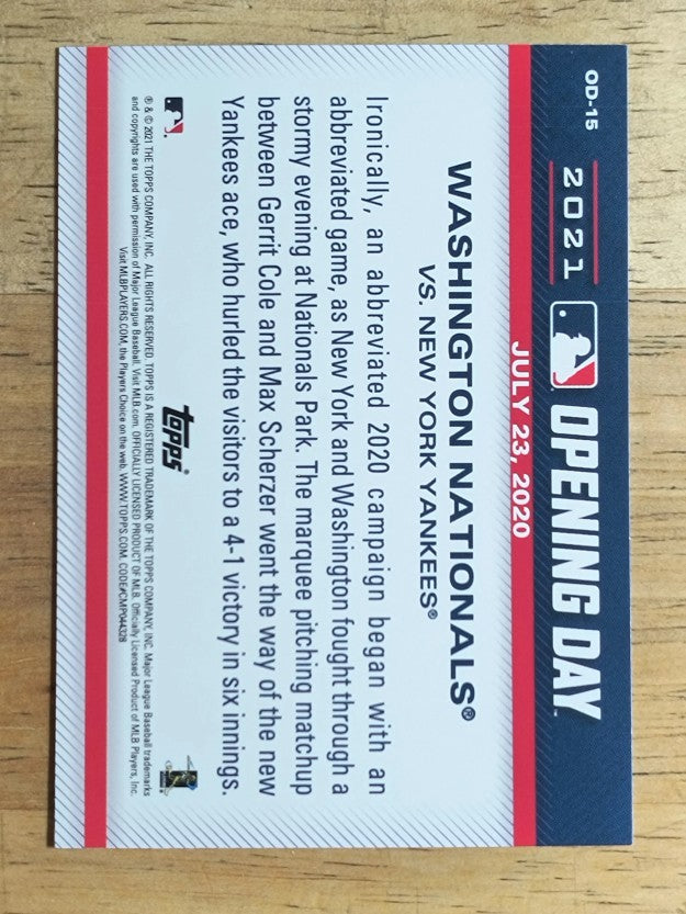 2021 Topps Opening Day Opening Day #OD15 Washington Nationals