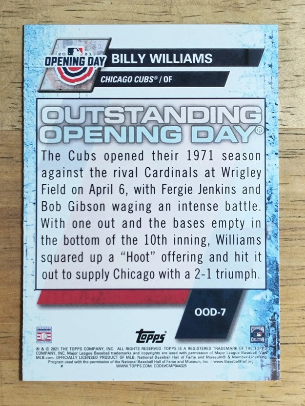 2021 Topps Opening Day Outstanding Opening Days #OOD7 Billy Williams