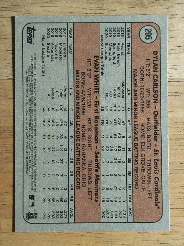 2021 Topps Heritage #295 Dylan Carlson RC/Evan White RC