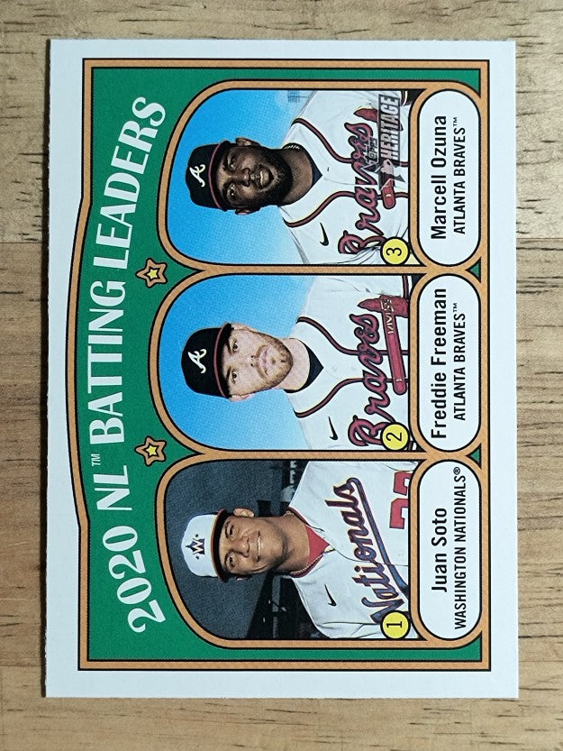 2021 Topps Heritage #85 Juan Soto/Marcell Ozuna/Freddie Freeman LL