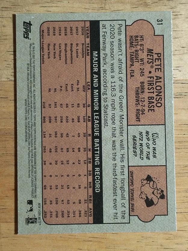2021 Topps Heritage #31 Pete Alonso