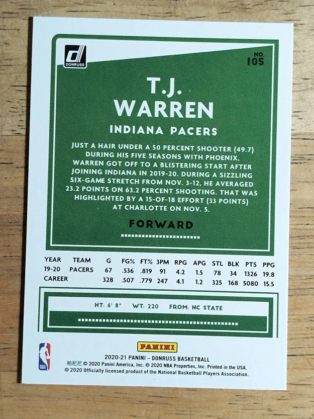 2020-21 Donruss #105 T.J. Warren