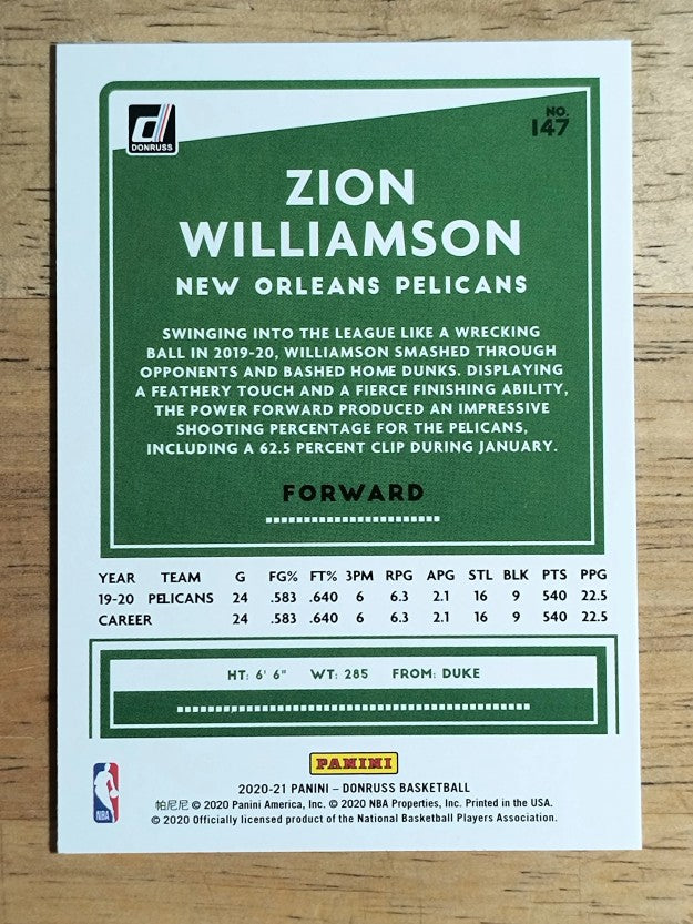 2020-21 Donruss #147 Zion Williamson