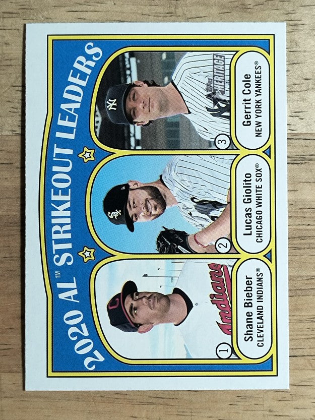 2021 Topps Heritage #96 Shane Bieber/Gerrit Cole/Lucas Giolito LL