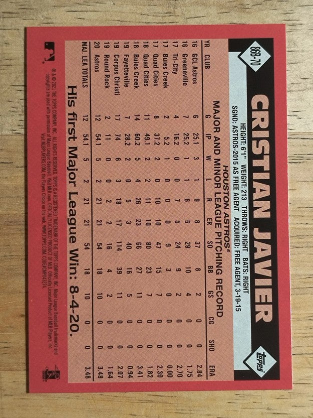2021 Topps '86 Topps #86B70 Cristian Javier