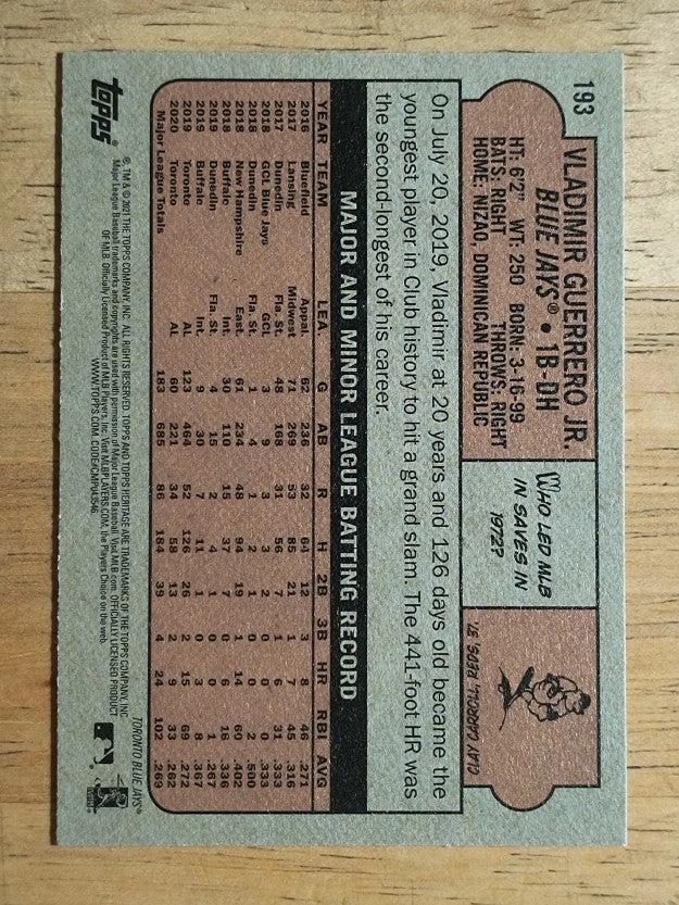 2021 Topps Heritage #193 Vladimir Guerrero Jr.