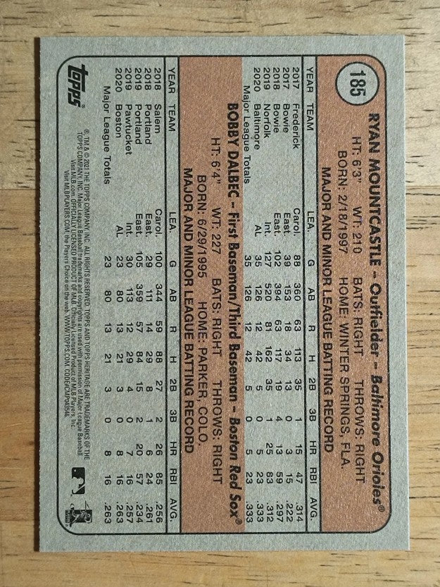 2021 Topps Heritage #185 Ryan Mountcastle RC/Bobby Dalbec RC