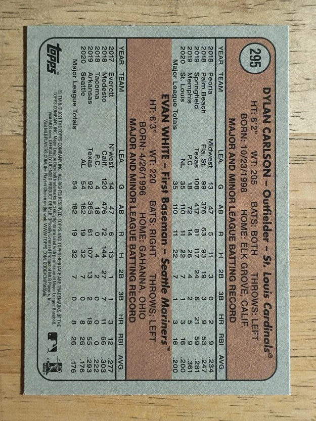 2021 Topps Heritage #295 Dylan Carlson RC/Evan White RC