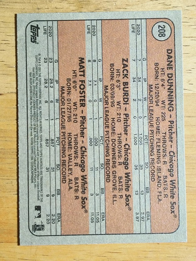2021 Topps Heritage #208 Matt Foster RC/Dane Dunning RC/Zack Burdi RC