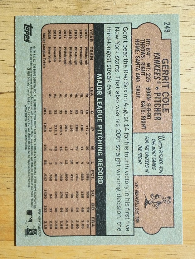 2021 Topps Heritage #249 Gerrit Cole